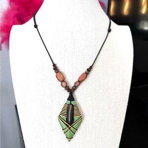 Bohemian Wood and Glass Beaded Green Necklace